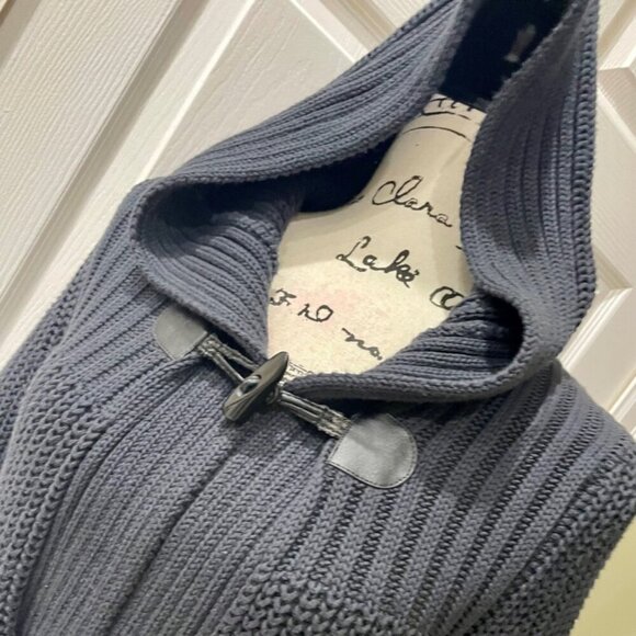 SAKS FIFTH AVENUE CARDIGAN HOODED SWEATER FISHERMAN CHUNKY 100% COTTON NAVY BLUE - Picture 12 of 14